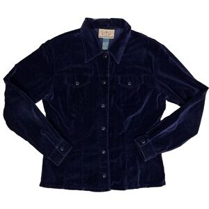 Vintage Y2K 90s Express‎ Shirt Shacket Size M Navy Blue Snap Front Western Retro